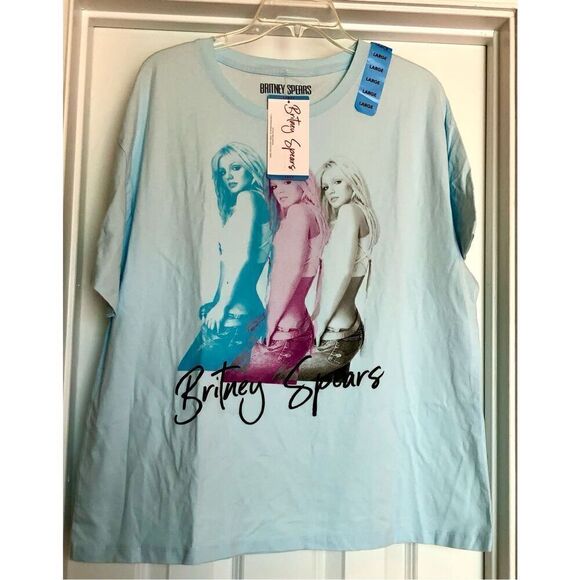 BRITNEY SPEARS - NWT - L Sz Lg Short Sleeve Crewneck Tee 100% Cotton/Baby Blue - Picture 13 of 14